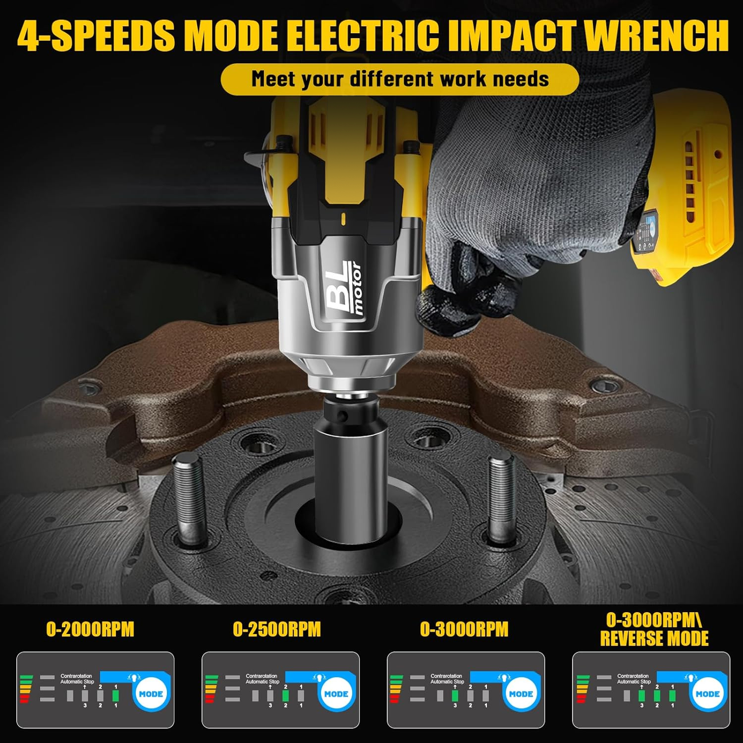 Cordless Impact Wrench, 1000FT-LBS (1500N.m) Brushless Electric Impact Gun Includes LED Work Light, 1/2 Inch Cordless Impact Wrench for Dewalt Battery, Suitable for Automotive and Home Use