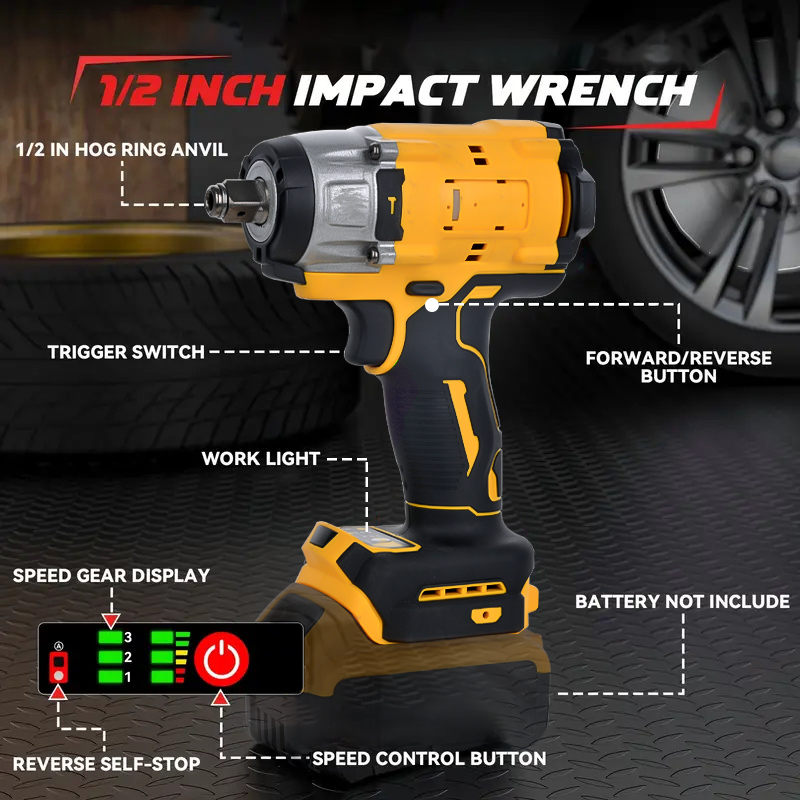 3-in-1 Electric High Power Impact Wrench 430Nm-3600 RPM for Car and Home Use (Tool Only, No Batteries Included)