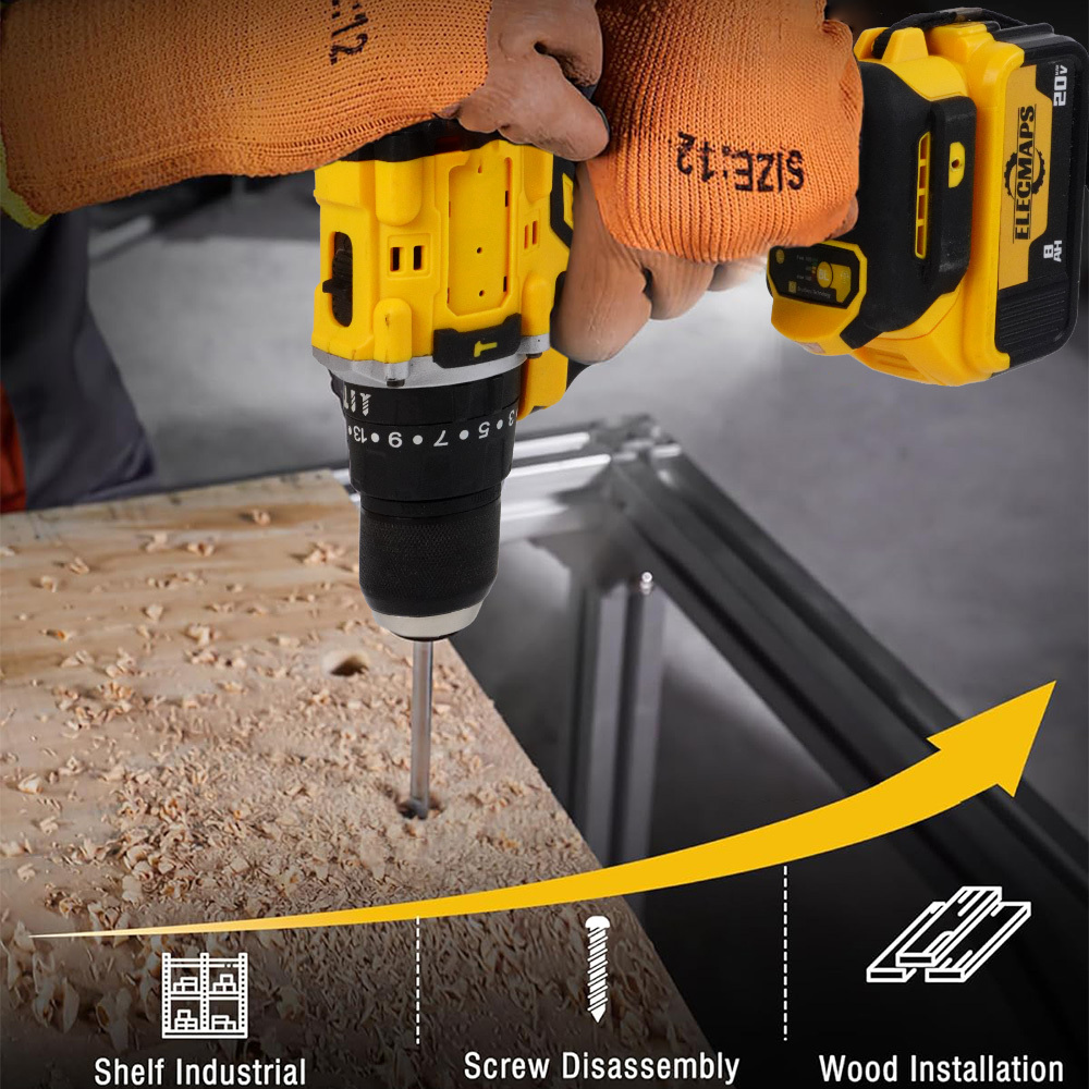Compatible with DEWALT 20V MAX batteries, this compact 1/2-inch cordless brushless hammer drill with 2 speed settings is suitable for home, jobsite, and construction use.