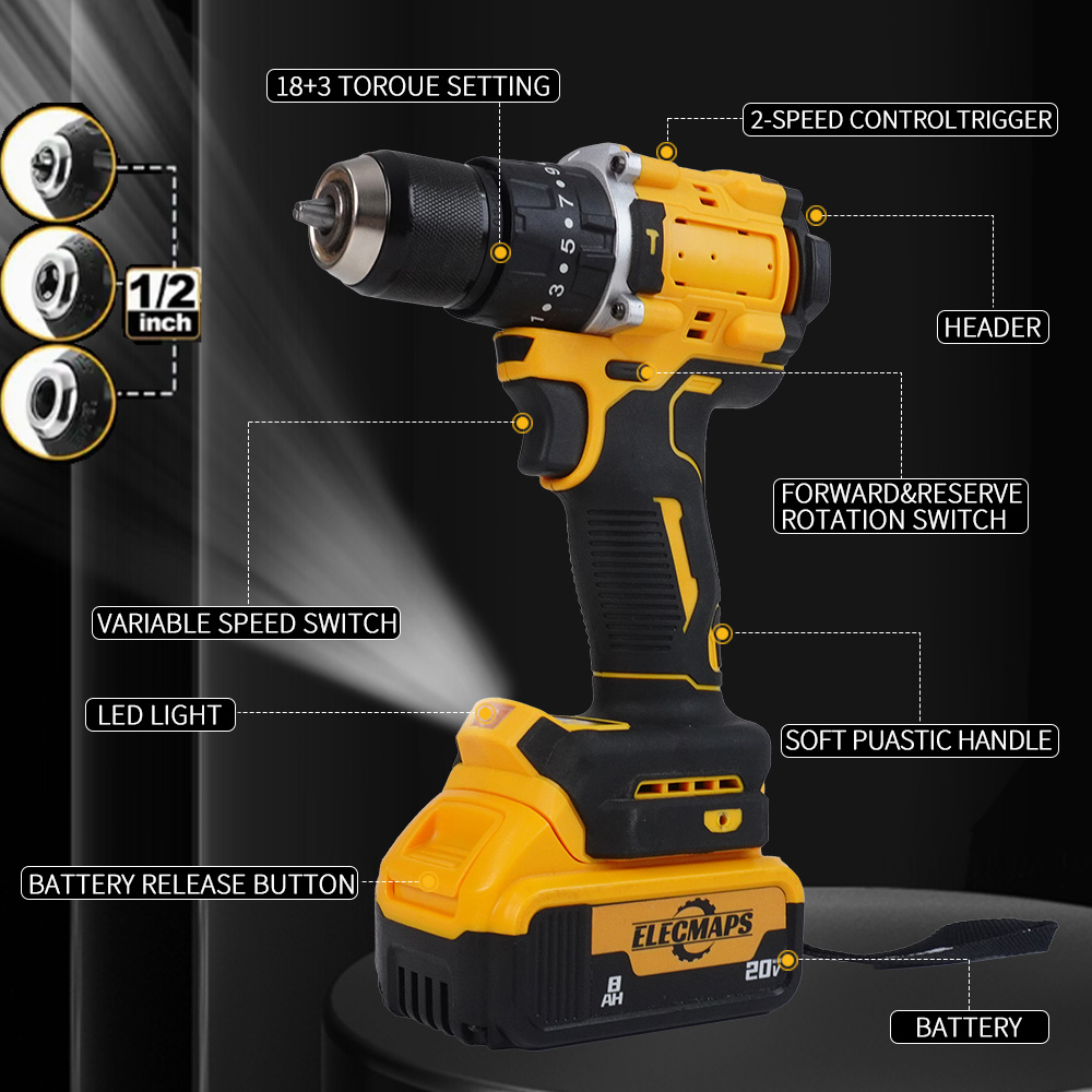 Compatible with DEWALT 20V MAX batteries, this compact 1/2-inch cordless brushless hammer drill with 2 speed settings is suitable for home, jobsite, and construction use.
