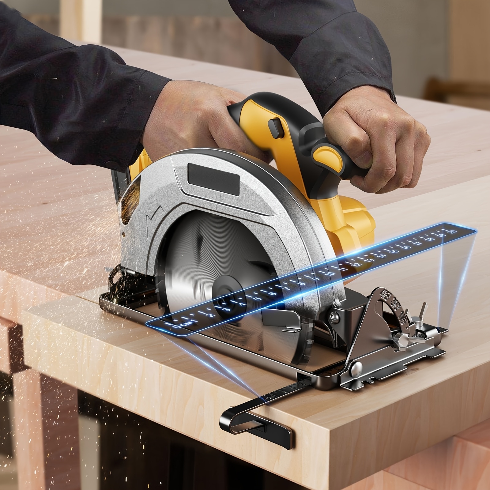 Cordless Circular Saw Compatible with DEWALT 20V MAX Battery, 7-1/4 Inch Brushless Electric Circular Saw, 0-50 Degree Bevel Capability, Lightweight, Comes with 2 Blades, Suitable for Woodworking, Stone and Plastic