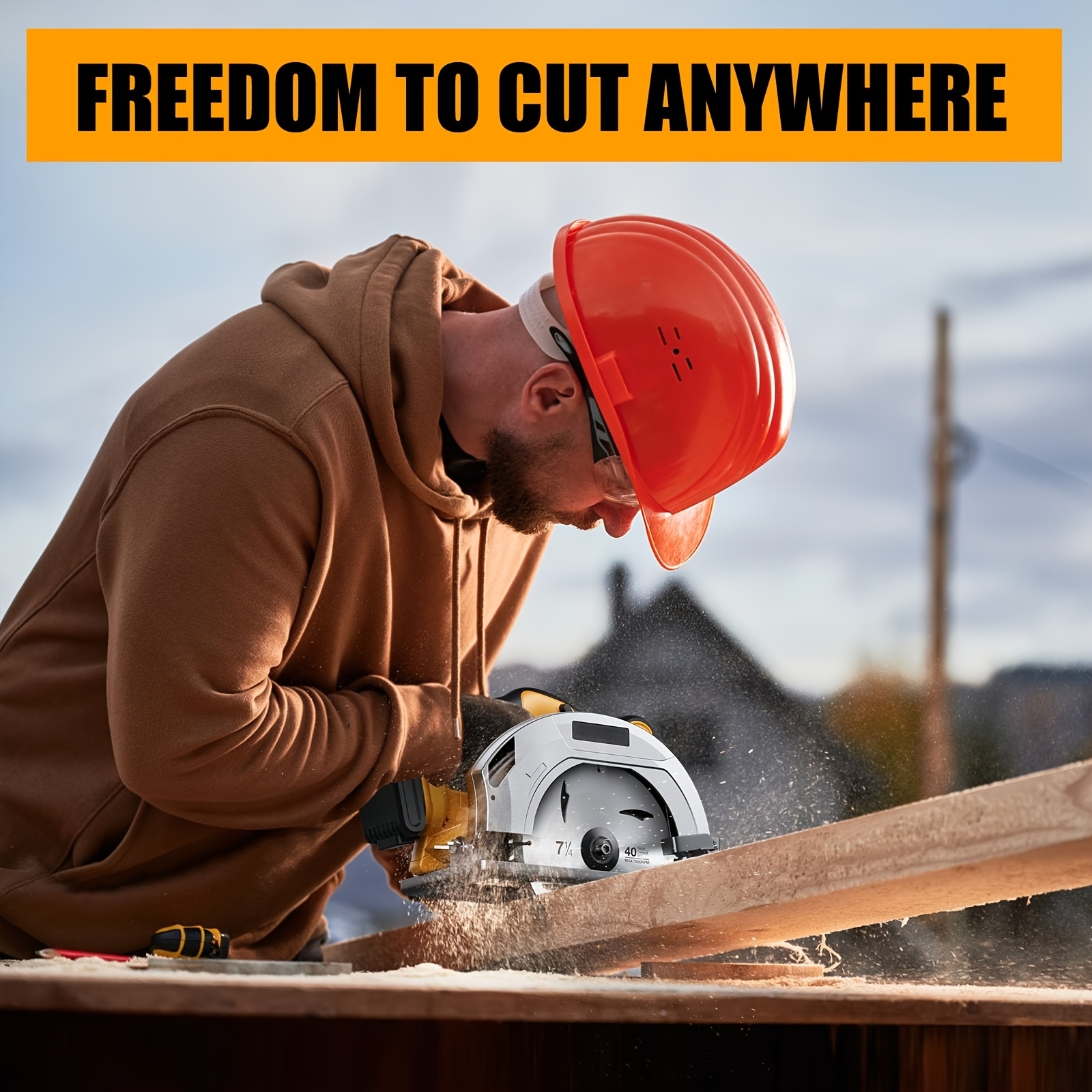 Cordless Circular Saw Compatible with DEWALT 20V MAX Battery, 7-1/4 Inch Brushless Electric Circular Saw, 0-50 Degree Bevel Capability, Lightweight, Comes with 2 Blades, Suitable for Woodworking, Stone and Plastic