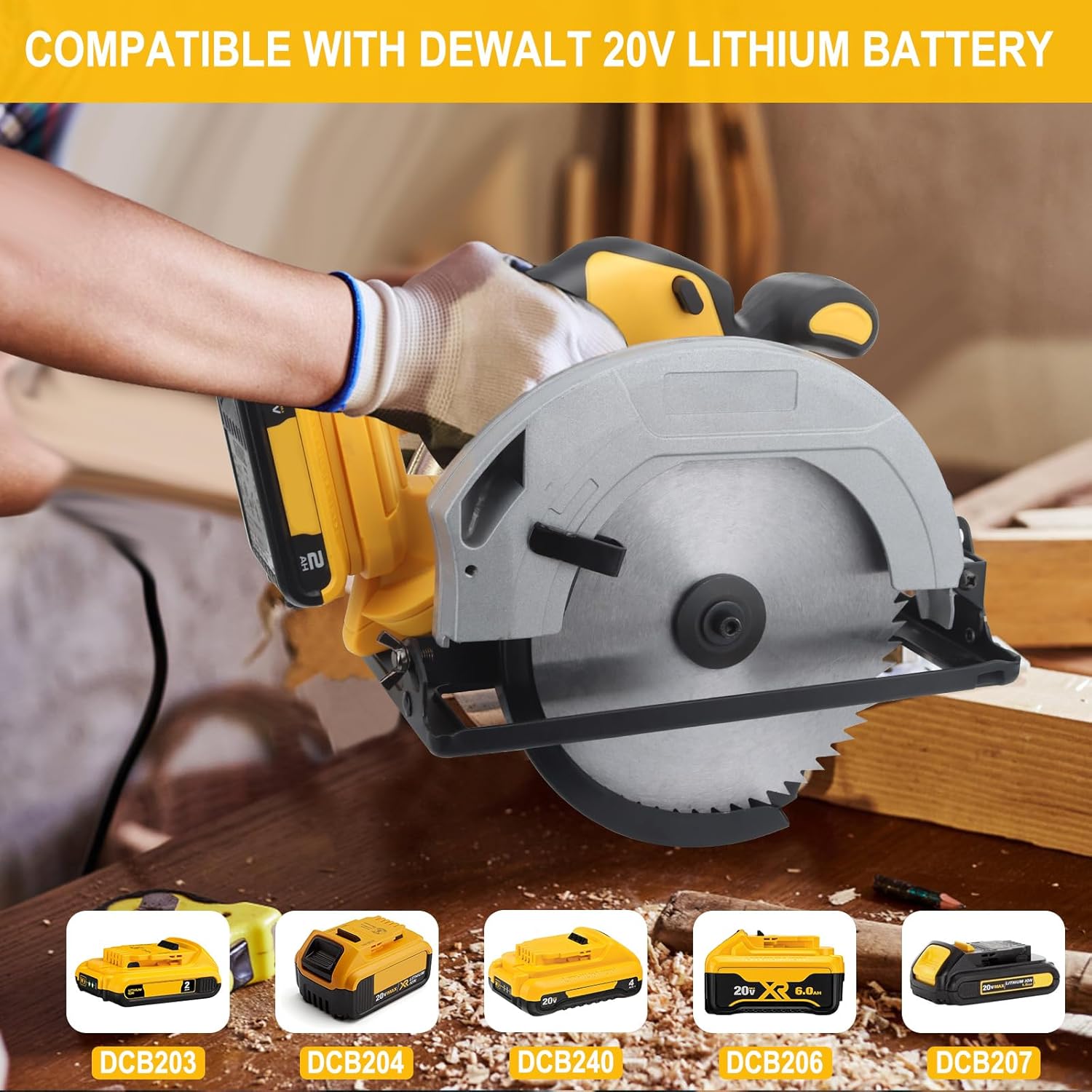 Cordless Circular Saw Compatible with DEWALT 20V MAX Battery, 7-1/4 Inch Brushless Electric Circular Saw, 0-50 Degree Bevel Capability, Lightweight, Comes with 2 Blades, Suitable for Woodworking, Stone and Plastic