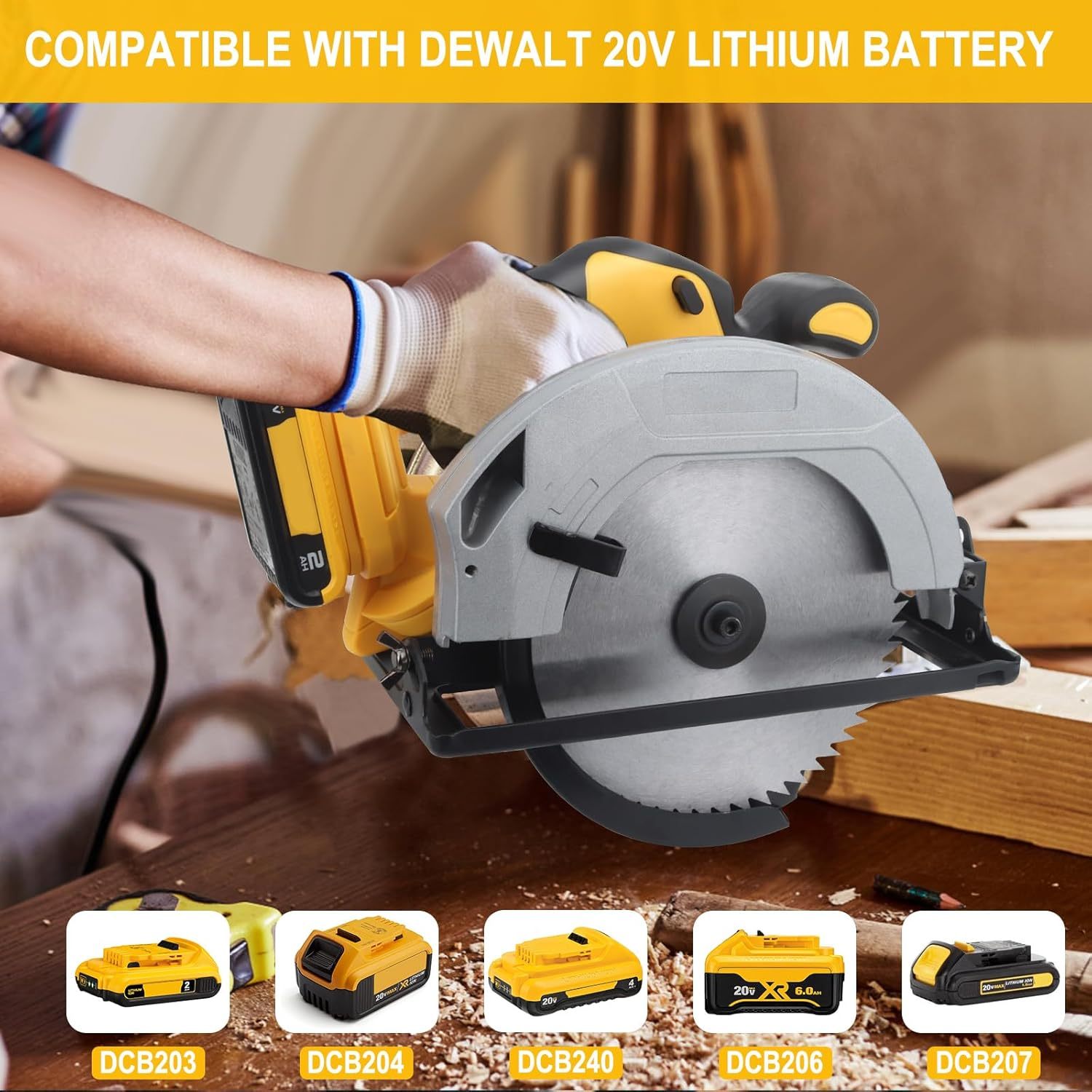 Cordless Circular Saw Compatible with DEWALT 20V MAX Battery, 7-1/4 Inch Brushless Electric Circular Saw, 0-50 Degree Bevel Capability, Lightweight, Comes with 2 Blades, Suitable for Woodworking, Stone and Plastic