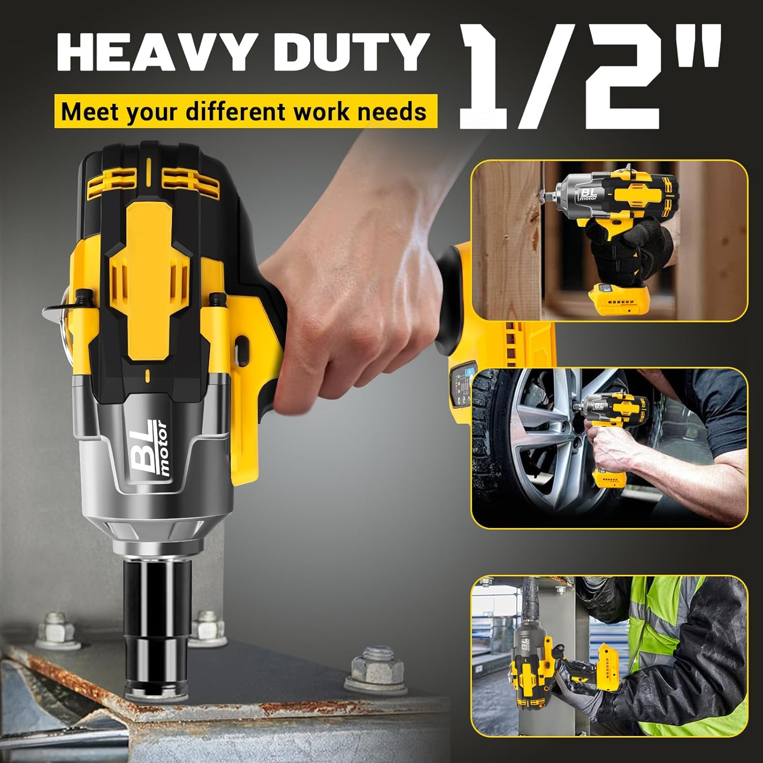Cordless Impact Wrench, 1000FT-LBS (1500N.m) Brushless Electric Impact Gun Includes LED Work Light, 1/2 Inch Cordless Impact Wrench for Dewalt Battery, Suitable for Automotive and Home Use