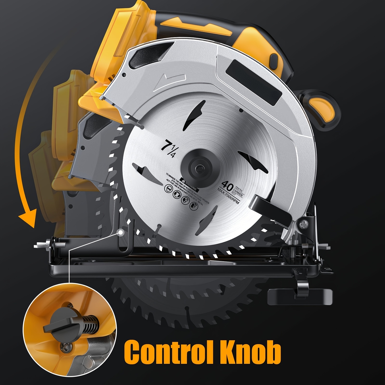 Cordless Circular Saw Compatible with DEWALT 20V MAX Battery, 7-1/4 Inch Brushless Electric Circular Saw, 0-50 Degree Bevel Capability, Lightweight, Comes with 2 Blades, Suitable for Woodworking, Stone and Plastic