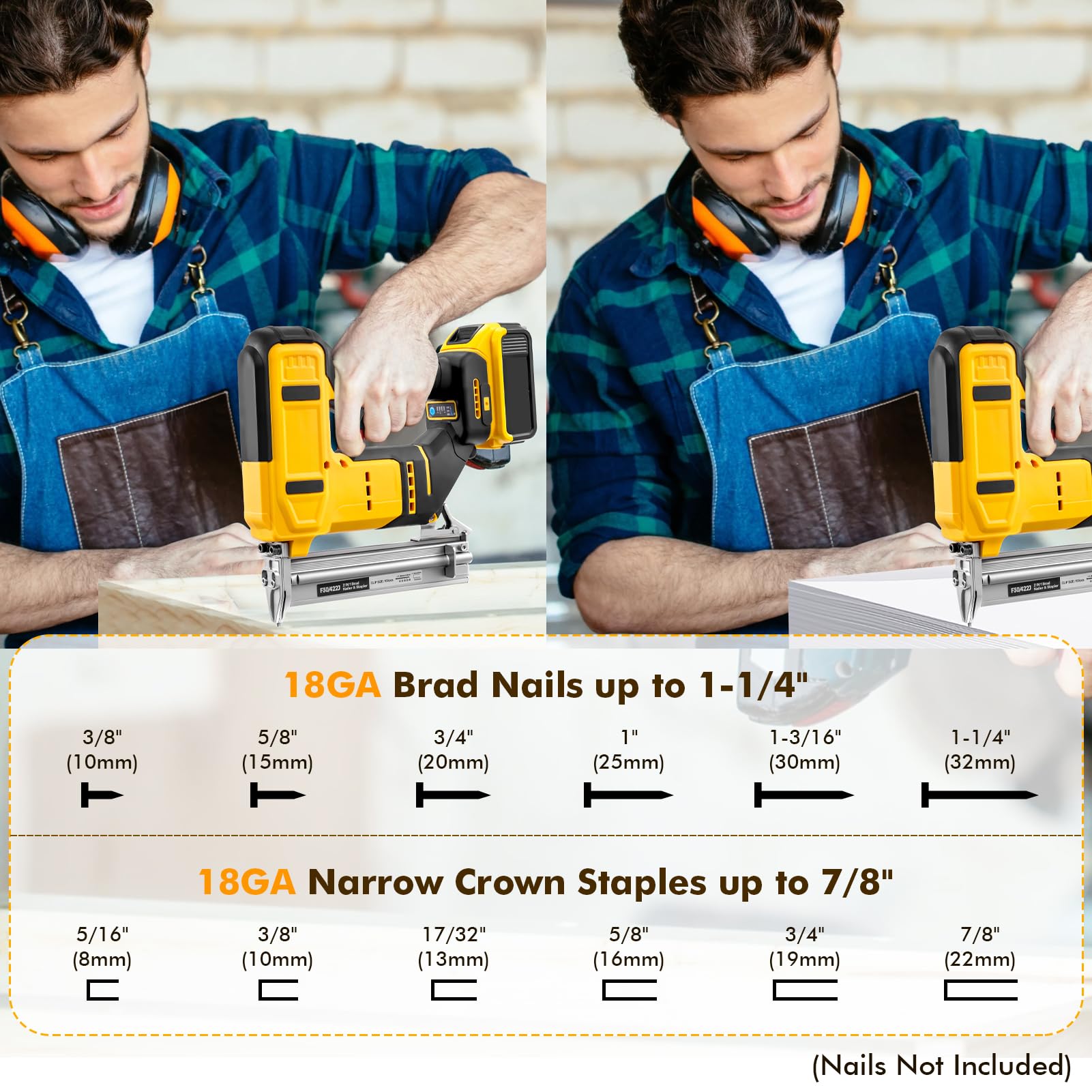 18GA Cordless Brad Nailer for Dewalt 20V Max, Brushless Brad Nailer, 18 Gauge Woodworking Nailer for Home DIY, 2-in-1 Electric Nailer, Brushless, Two Modes, 5/8 to 1-1/4 Inch