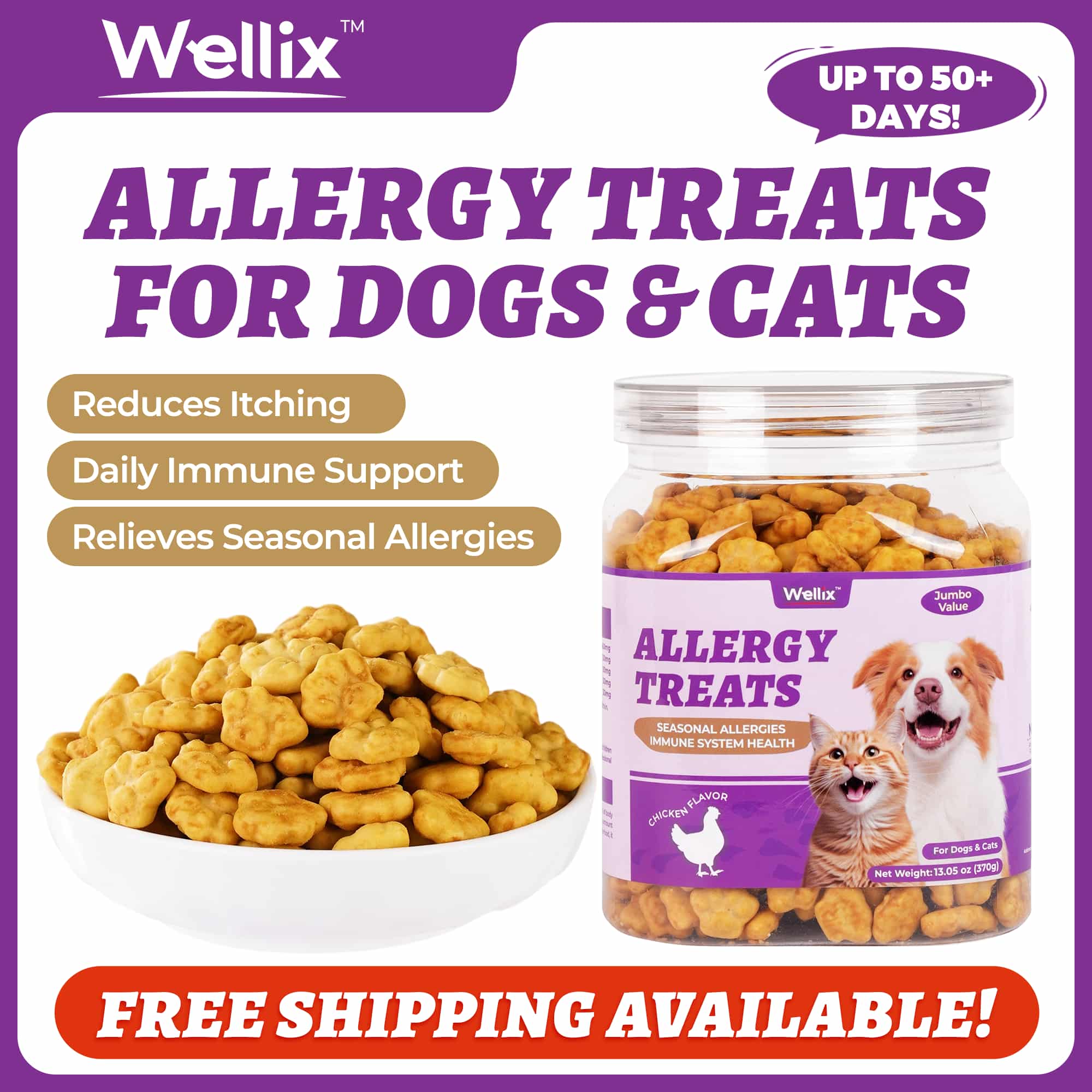 Wellix Calming Treats for Cats – 13.5oz Chicken-Flavored with Chamomile & Melatonin, Aids Relaxation & Anxiety Relief for Indoor Cats & Kittens-CritterCorner
