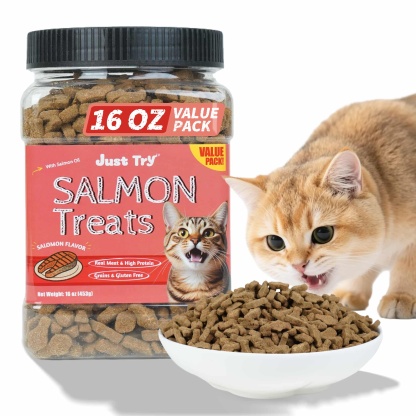 JUSTTRY Salmon Cat Treats – Crunchy Cat  Snacks Omega-3 for Joint, Skin, Coat & Dental Health | Training Treats for Indoor Cats, 16oz-CritterCorner