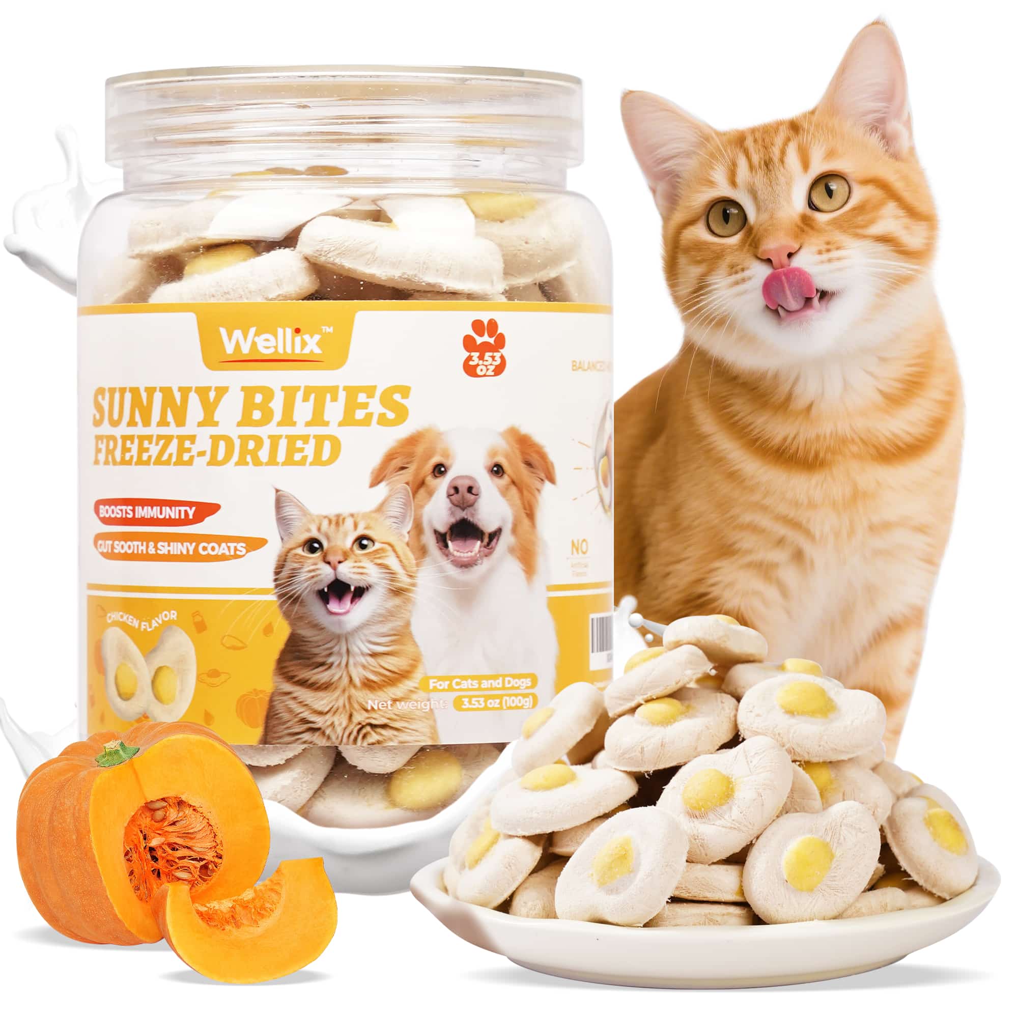 Wellix SunnyBites Freeze Dried Chicken Treats for Dogs and Cats - Healthy Egg & Chicken Snacks for Training - Supports Immunity & Gut Health - 3.5oz-CritterCorner