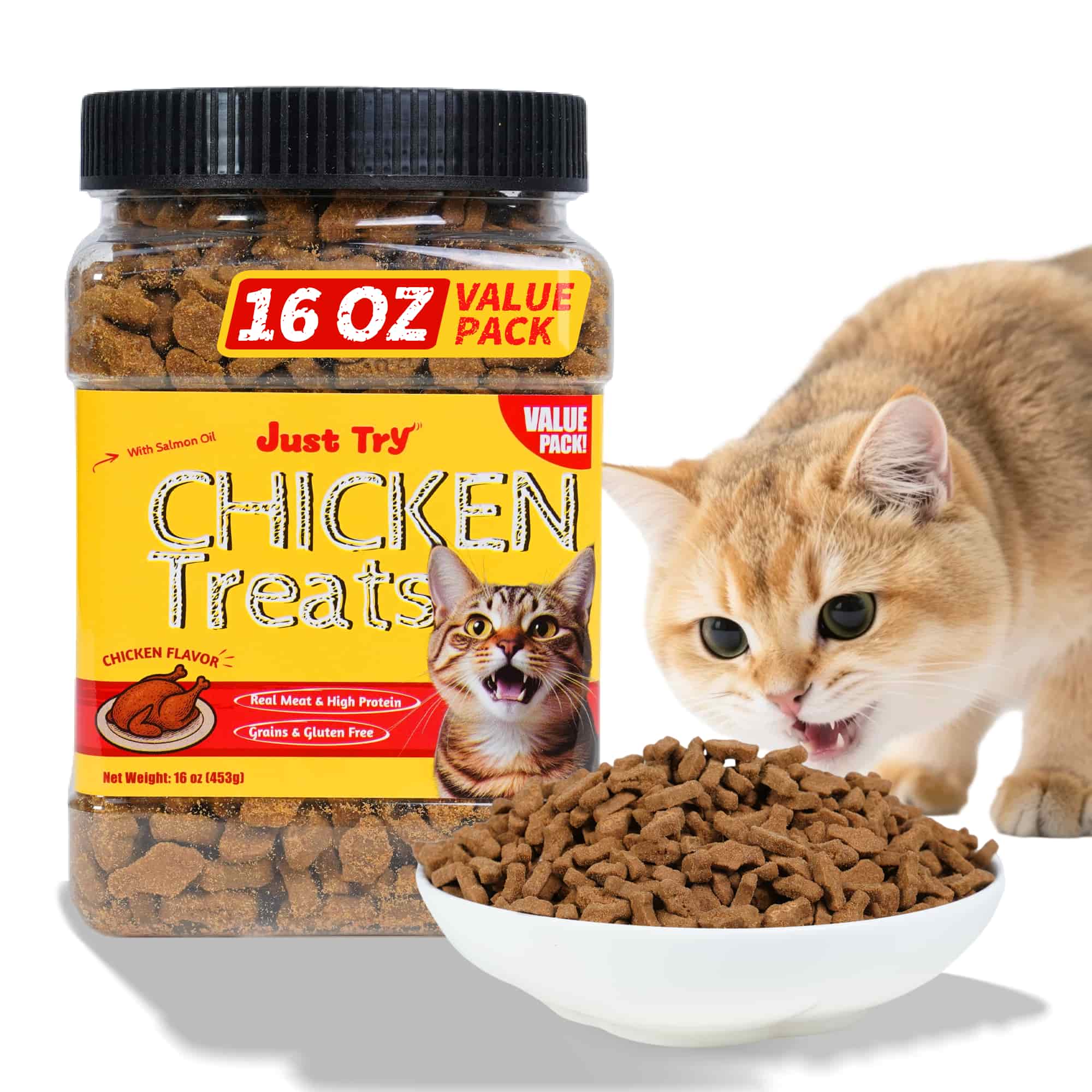JUSTTRY Chicken Cat Treats –High-Protein Low-Calorie & Grain-Free Crunchy Snacks with Natural Chicken Flavor for Indoor Cats, 16oz-CritterCorner