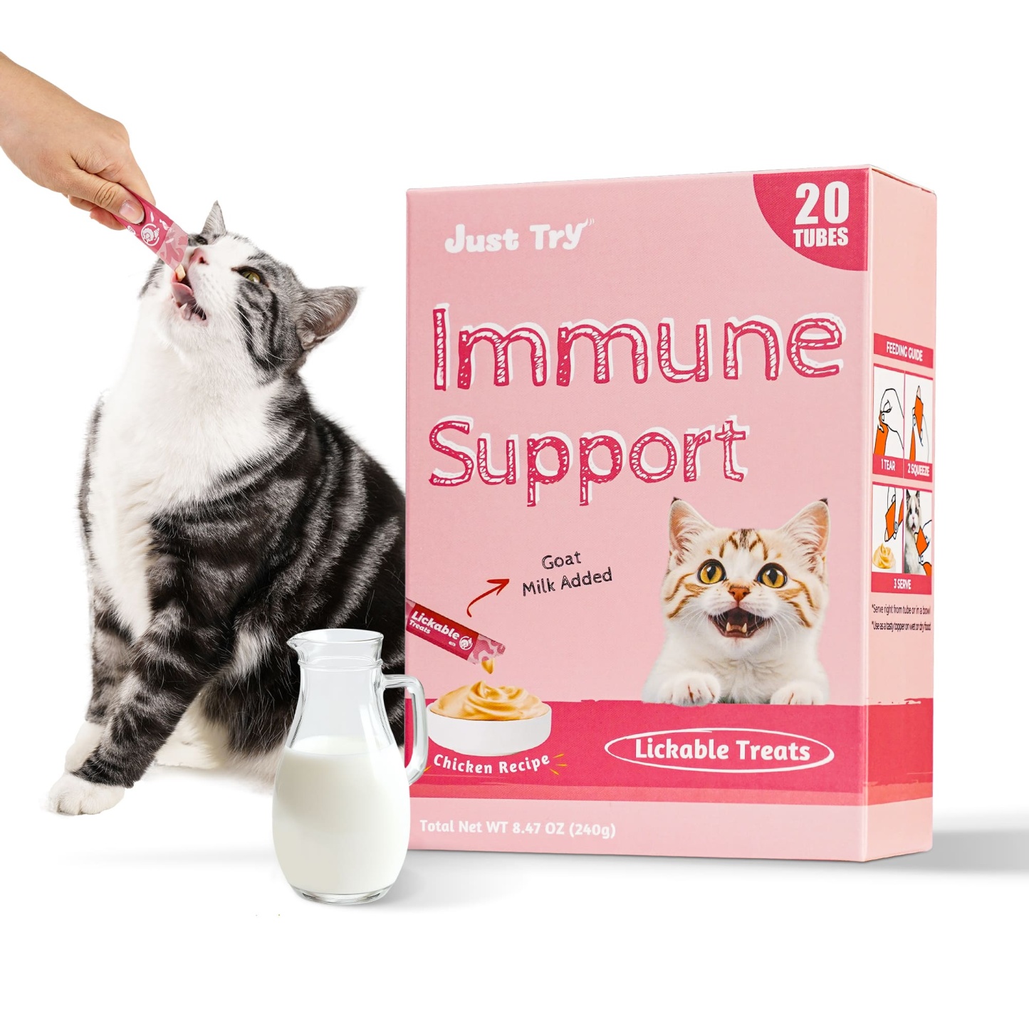 JUSTTRY Kitten Lickable Puree Treats  –20 Tubes Creamy Lickable Purée with DHA, EPA, Vitamin E & Taurine for Immune Support ,0.5oz Each-CritterCorner