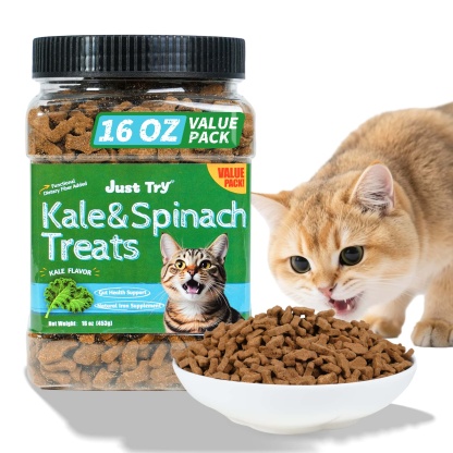 JUSTTRY Kale & Spinach Cat Treats – Gluten-Free Low-Calorie Snacks with Natural Chicken Flavor for Indoor Cats, 16oz-CritterCorner