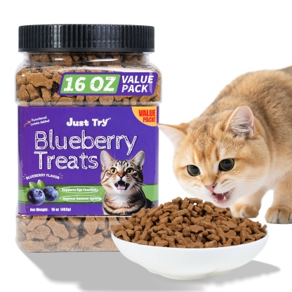 JUSTTRY Blueberry Cat Treats – Gluten-Free Low-Calorie Snacks with Natural Chicken Flavor for Indoor Cats, 16oz-CritterCorner