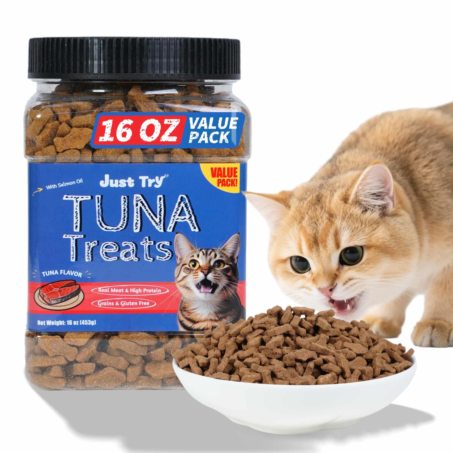 JUSTTRY Tuna Cat Treats – Real Tuna with Omega-3 for Joint, Skin, Coat &Health Crunchy Training Cat Snacks for Indoor Cats, 16oz-CritterCorner