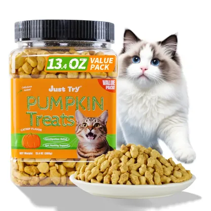 JUSTTRY Pumpkin Cat Treats –Rich in Fibre and Low-Calorie Digestive Snacks for constipation relief, 13.4oz-CritterCorner
