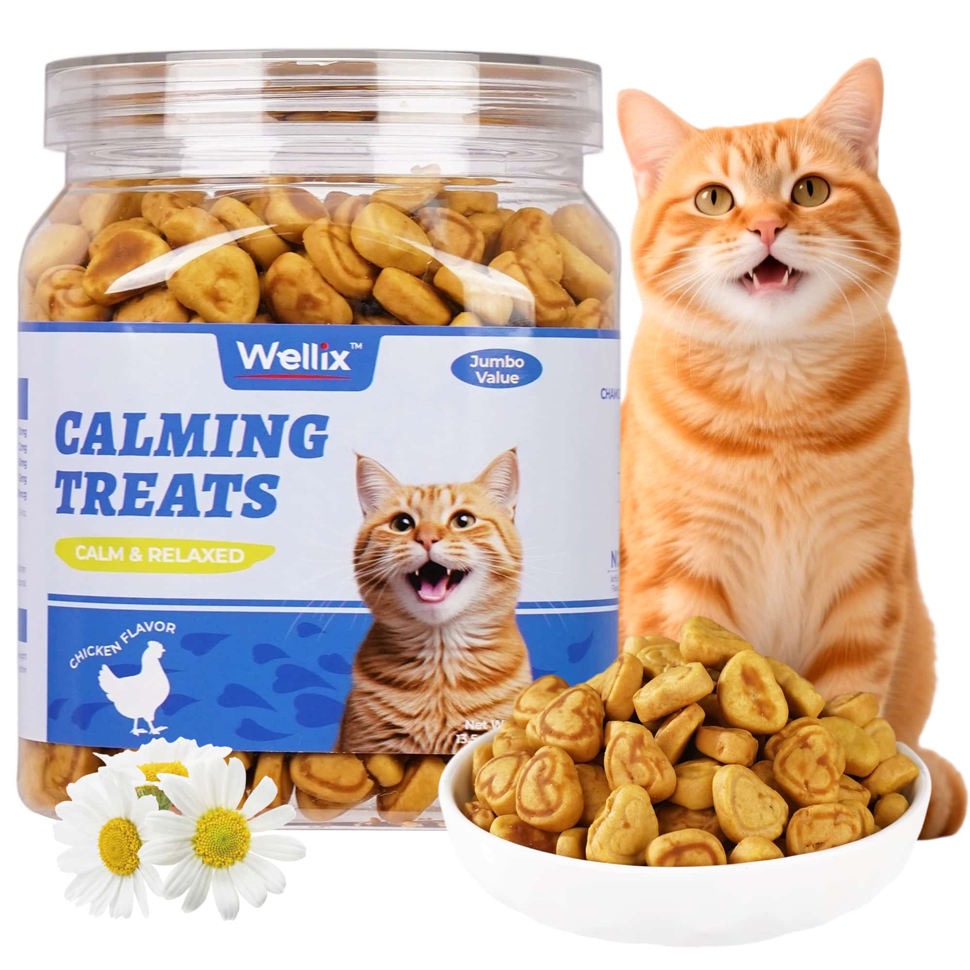 Wellix Calming Treats for Cats – 13.5oz Chicken-Flavored with Chamomile & Melatonin, Aids Relaxation & Anxiety Relief for Indoor Cats & Kittens-CritterCorner