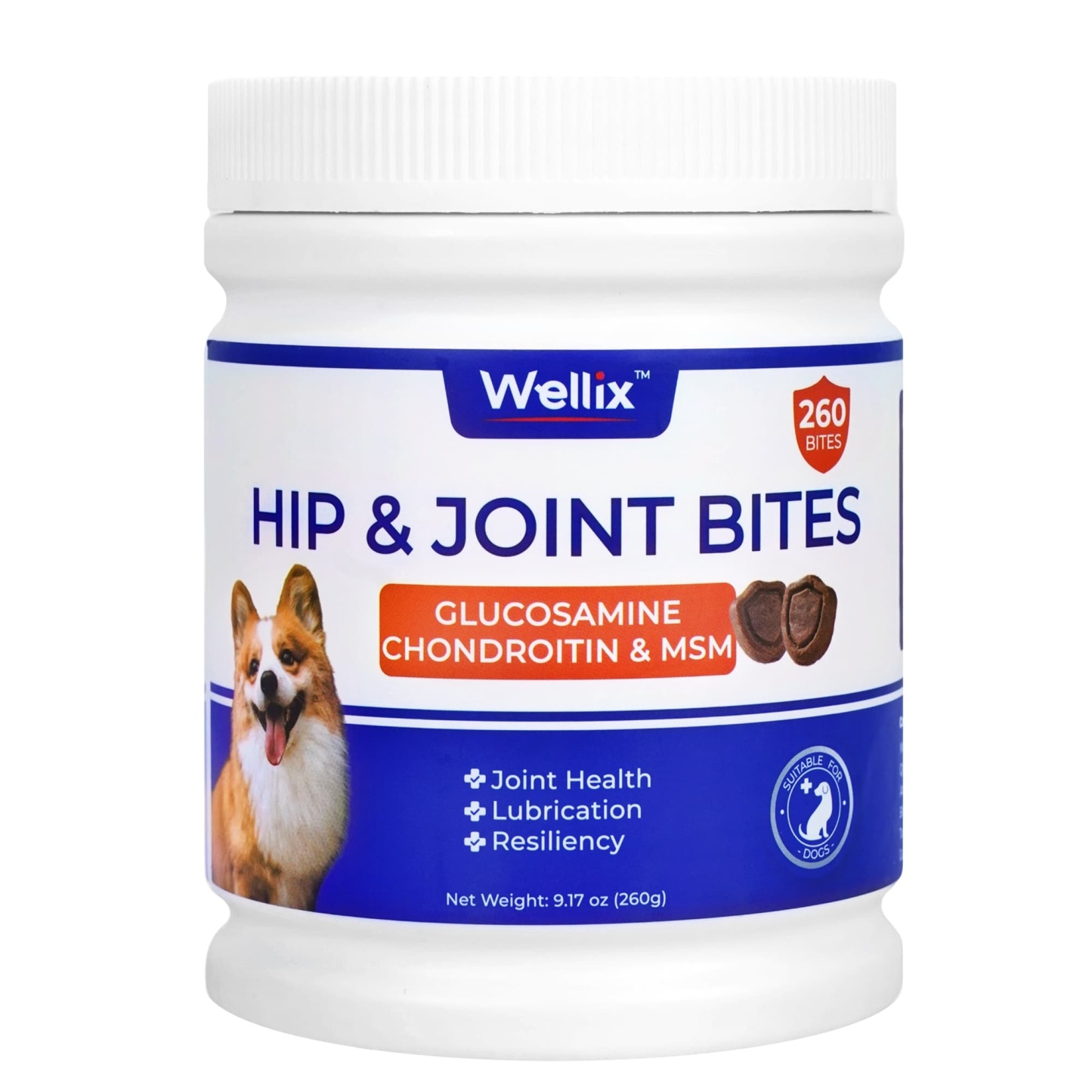 Wellix Dog Hip & Joint Bites – 260 Count Joint Supplement with Glucosamine, Chondroitin & MSM for Arthritis Pain Relief-CritterCorner