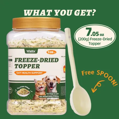 Wellix Cat Grass Topper for Cats & Dogs – 7.05oz Freeze-Dried Chicken, Egg Yolk & Cat Grass, Low-Calorie, Supports Hairball Control & Gut Health-CritterCorner