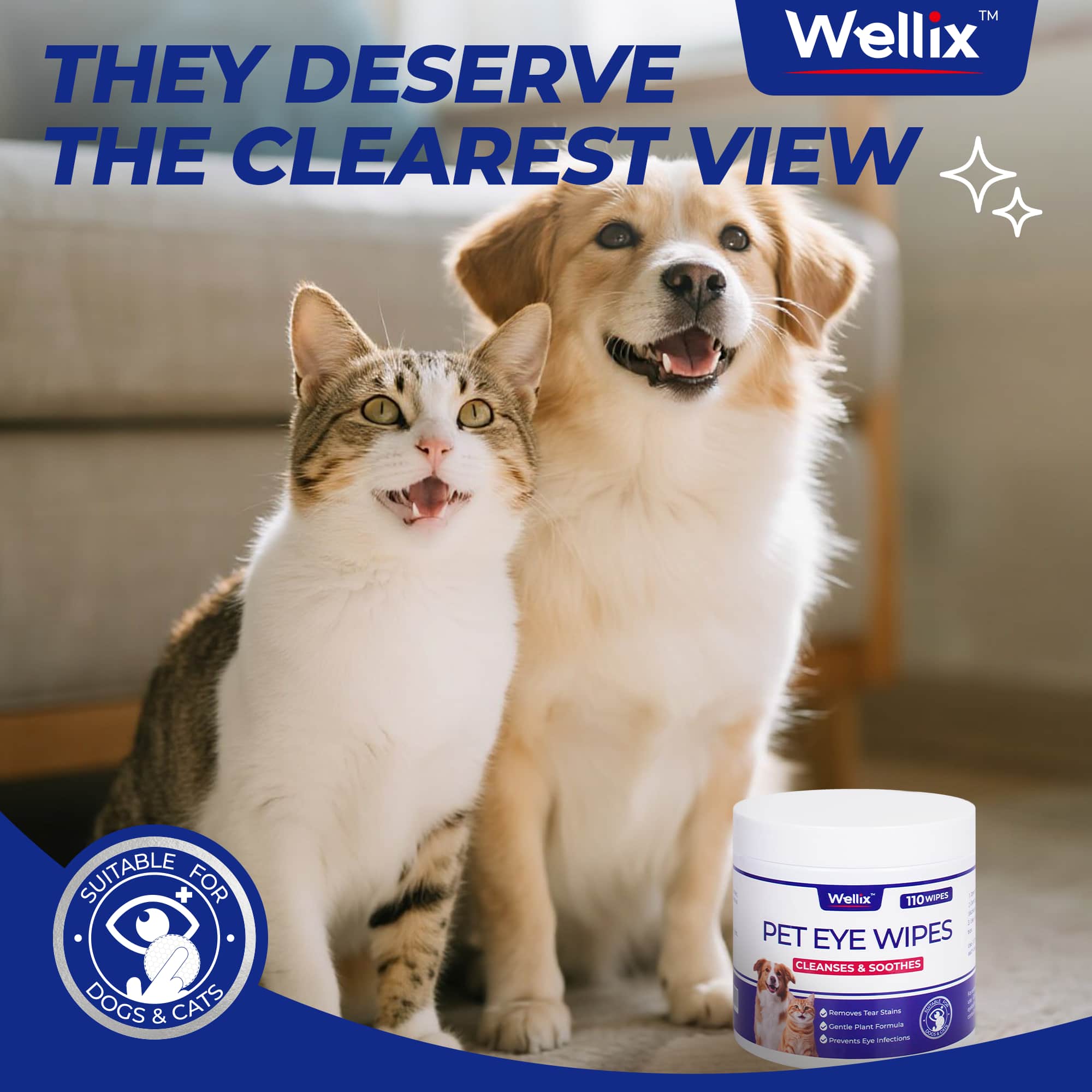 Wellix Pet Eye Wipes – 110 Wipes for Tear Stain, Debris & Discharge Cleaning-CritterCorner