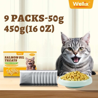 Wellix Cat Treats - Salmon Oil & Cat Grass Flavor Healthy Kitten Snacks for Joint Support & Healthy Skin - Indoor Cat Biscuits - 16oz/450g-CritterCorner