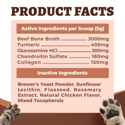 Wellix Bone Broth Powder for Dogs & Cats –  8.8oz Dog Food Toppers with Chondroitin and Collagen for Joint & Gut Health-CritterCorner