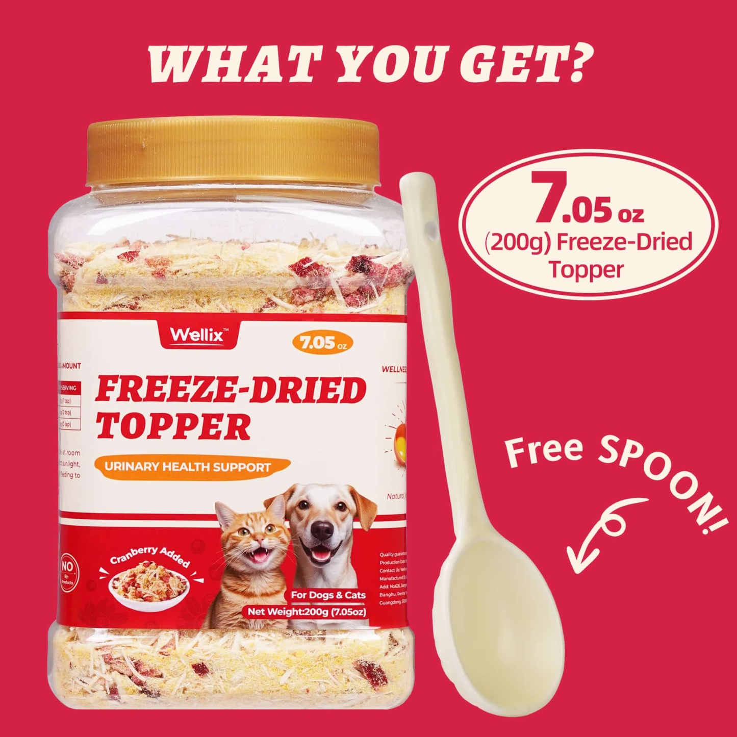 Wellix Cranberry Topper for Cats & Dogs – 7.05 oz Freeze Dried Cranberry, Egg Yolk & Chicken Formula, Low-Calorie & Tasty, for Urinary Tract Function & Antioxidant Defense-CritterCorner