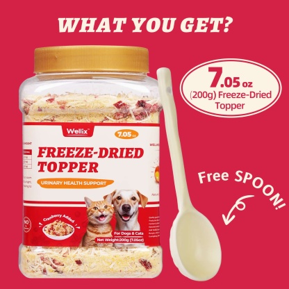 Wellix Cranberry Topper for Cats & Dogs – 7.05 oz Freeze Dried Cranberry, Egg Yolk & Chicken Formula, Low-Calorie & Tasty, for Urinary Tract Function & Antioxidant Defense-CritterCorner