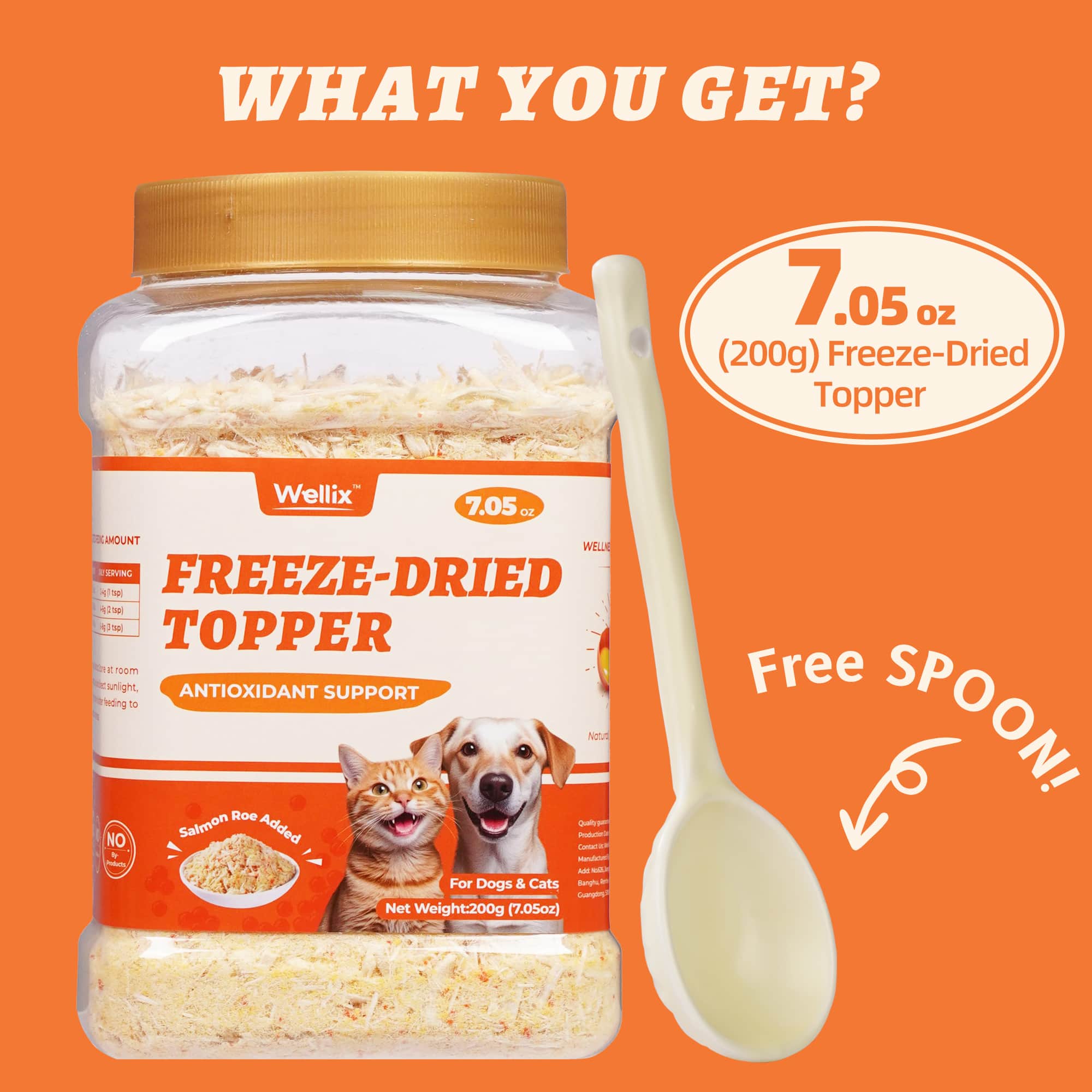 Wellix Salmon Roe Topper for Cats & Dogs – 7.05 oz Freeze Dried Salmon Roe, Egg Yolk & Chicken Formula, Rich in Omega-3, for Antioxidant Defense & Skin & Coat Vitality-CritterCorner