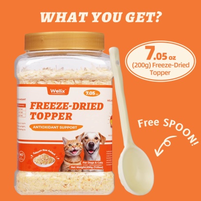 Wellix Salmon Roe Topper for Cats & Dogs – 7.05 oz Freeze Dried Salmon Roe, Egg Yolk & Chicken Formula, Rich in Omega-3, for Antioxidant Defense & Skin & Coat Vitality-CritterCorner