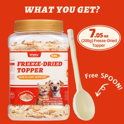 Wellix Antarctic Krill Topper for Cats & Dogs – 7.05 oz Freeze Dried Krill, Egg Yolk & Chicken Formula, Low-Calorie, for Cognitive, Skin & Coat Health-CritterCorner
