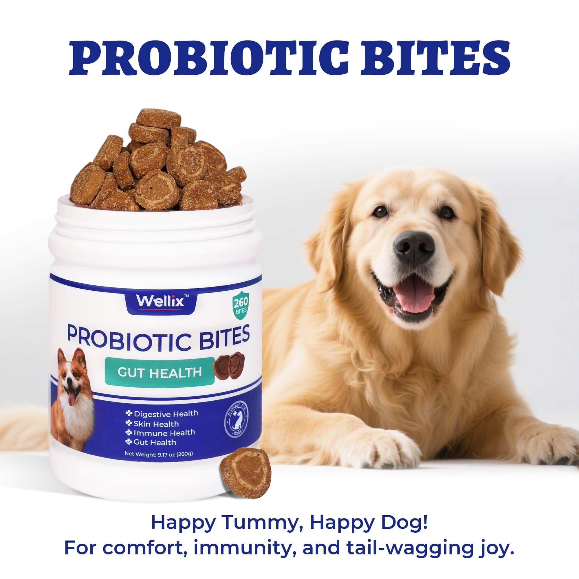 Wellix Probiotics for Dogs - Dog Probiotics & Prebiotics with Pumpkin for Digestive Health, Allergy & Itchy Skin Relief - Natural Gut Health Supplement - 260 Bites-CritterCorner