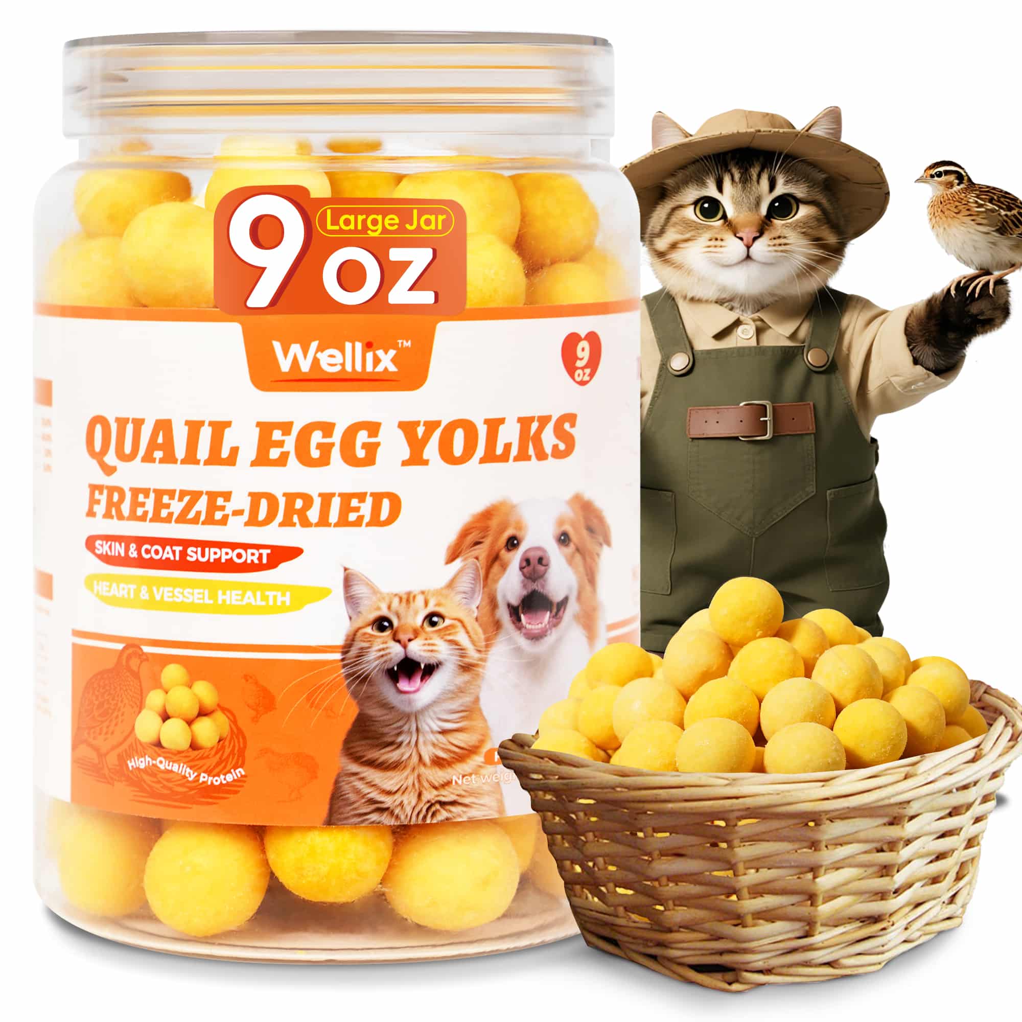 Wellix Freeze Dried Quail Eggs for Cats & Dogs - High-Protein Quail Egg Yolk Treats for Skin & Coat Health - Delicious Training Snacks for Puppies & Kittens - 9oz-CritterCorner