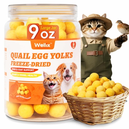 Wellix Freeze Dried Quail Eggs for Cats & Dogs - High-Protein Quail Egg Yolk Treats for Skin & Coat Health - Delicious Training Snacks for Puppies & Kittens - 9oz-CritterCorner