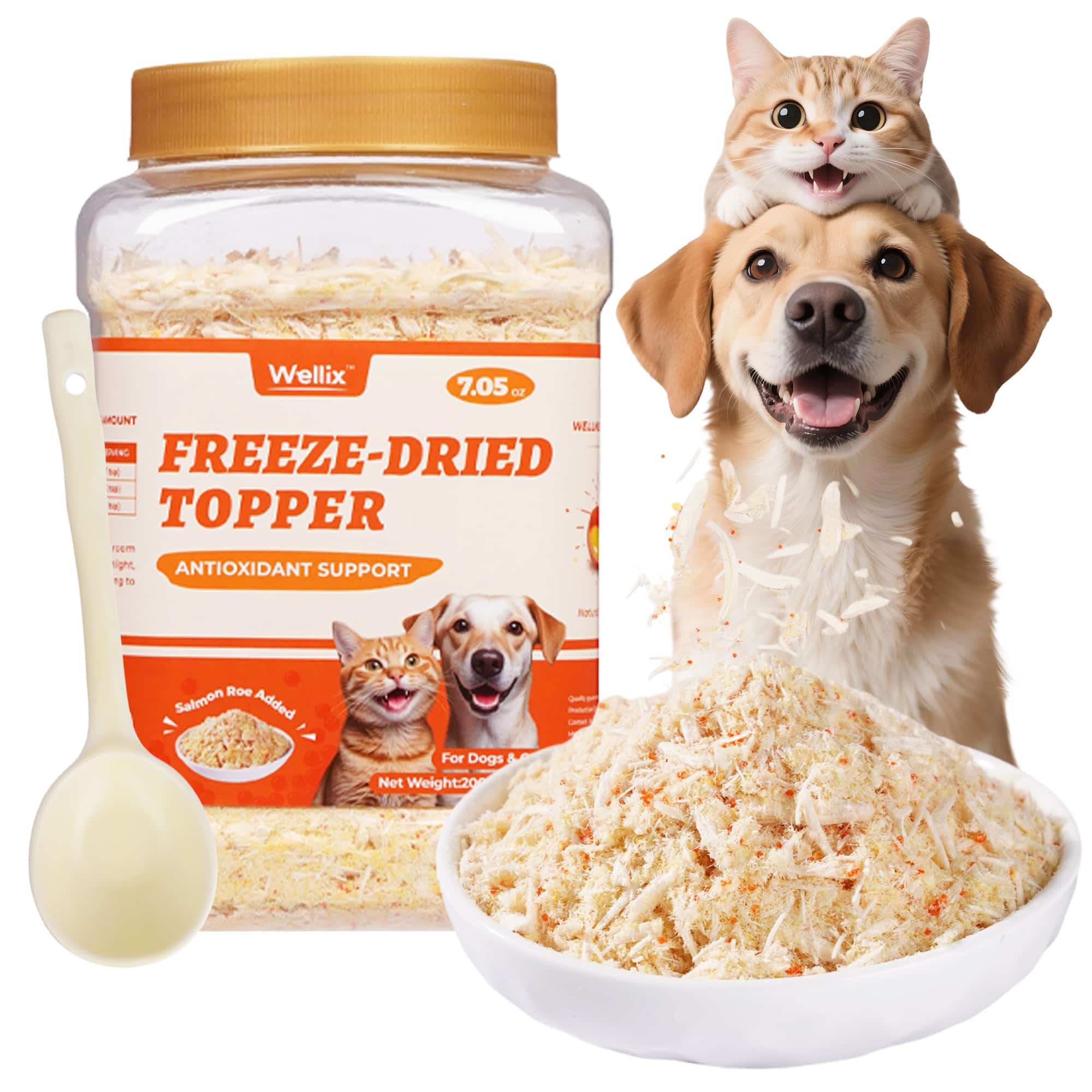 Wellix Salmon Roe Topper for Cats & Dogs – 7.05 oz Freeze Dried Salmon Roe, Egg Yolk & Chicken Formula, Rich in Omega-3, for Antioxidant Defense & Skin & Coat Vitality-CritterCorner