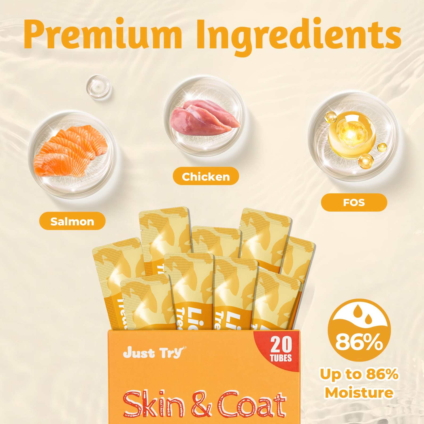 JUSTTRY Fish Oil Lickable Puree Treats – 20 Tubes with Omega Oils, Taurine & Vitamin E for Healthy Skin & Coat, 0.5oz Each-CritterCorner