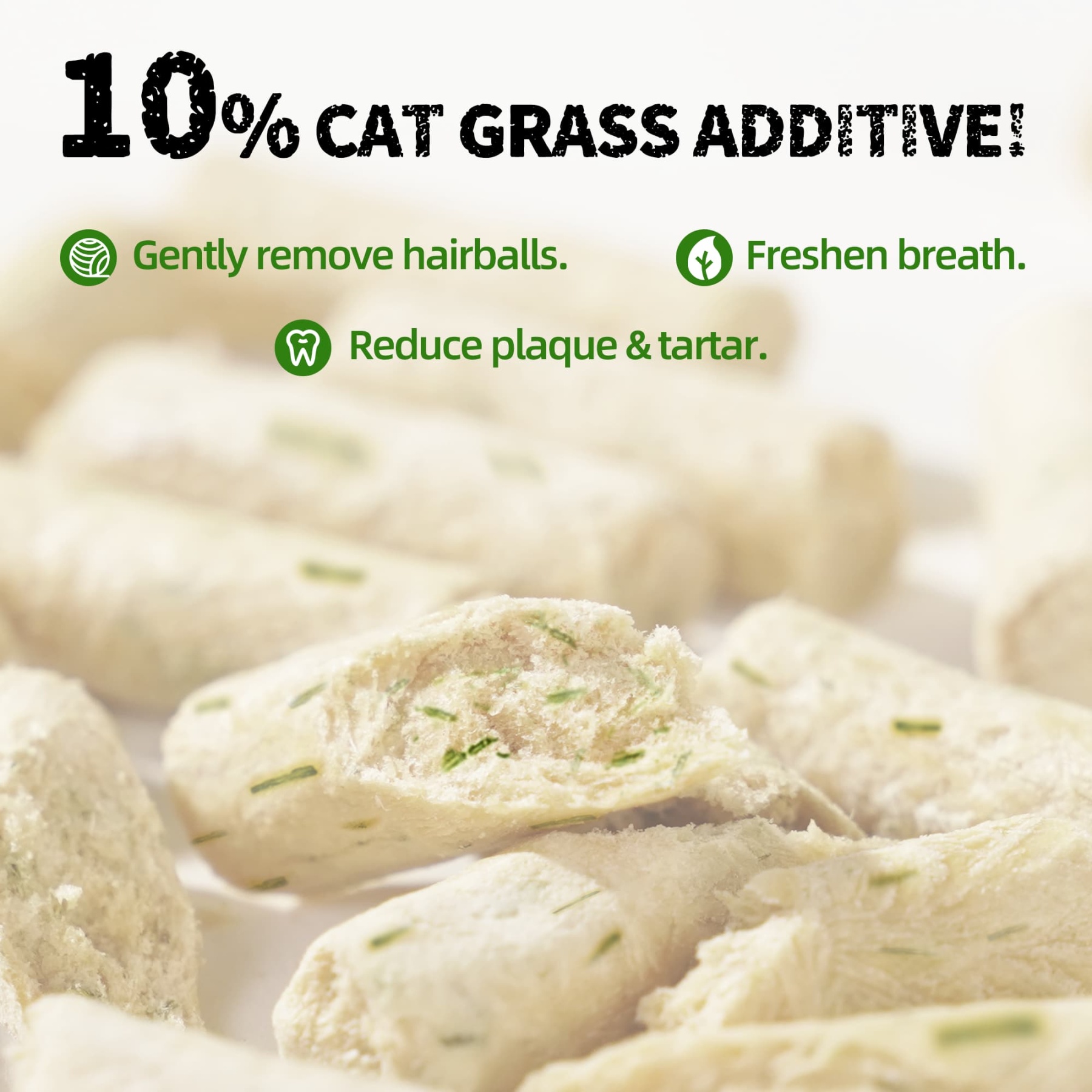 JUSTTRY Freeze-Dried Cat Grass Teething Sticks with Chicken – Natural Training Treats & Food Topper for Hairball Control, Teeth Cleaning & Dental Health, 6.34oz-CritterCorner