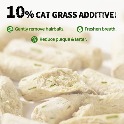 JUSTTRY Freeze-Dried Cat Grass Teething Sticks with Chicken – Natural Training Treats & Food Topper for Hairball Control, Teeth Cleaning & Dental Health, 6.34oz-CritterCorner