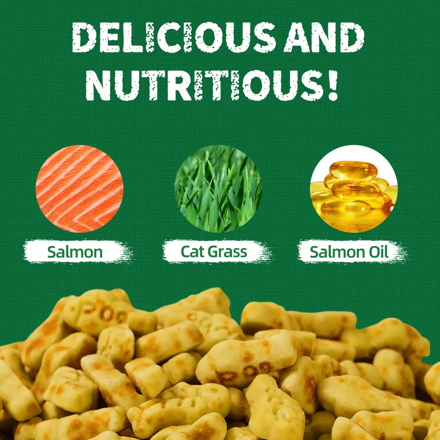 JUSTTRY Salmon Oil Cat Treats – Natural Flavor with Salmon Oil & Cat Grass, Omega-3 for Kittens & Adult Cats, 13.4oz-CritterCorner