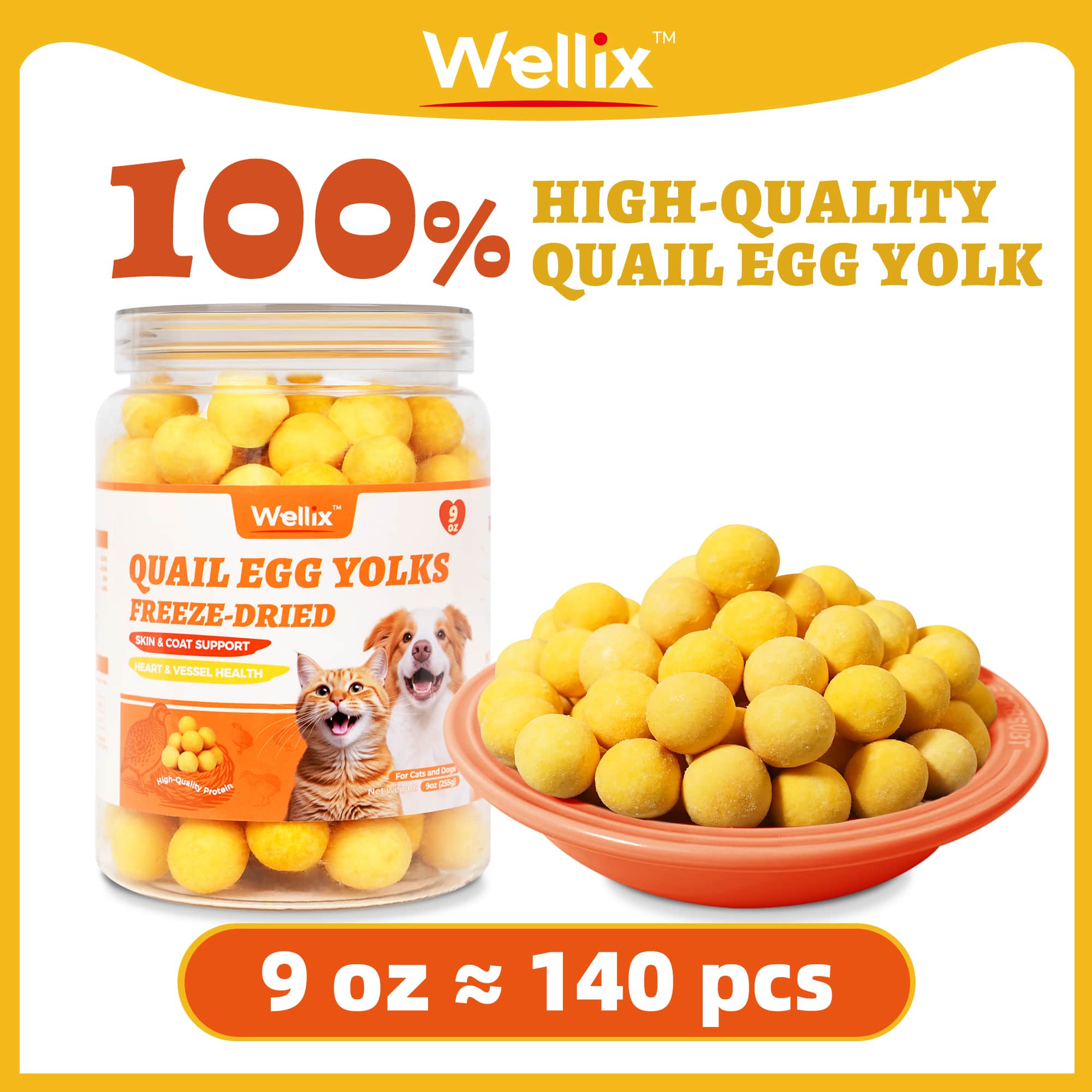 Wellix Freeze Dried Quail Eggs for Cats & Dogs - High-Protein Quail Egg Yolk Treats for Skin & Coat Health - Delicious Training Snacks for Puppies & Kittens - 9oz-CritterCorner