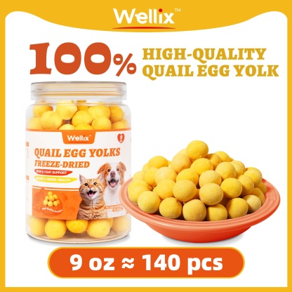 Wellix Freeze Dried Quail Eggs for Cats & Dogs - High-Protein Quail Egg Yolk Treats for Skin & Coat Health - Delicious Training Snacks for Puppies & Kittens - 9oz-CritterCorner