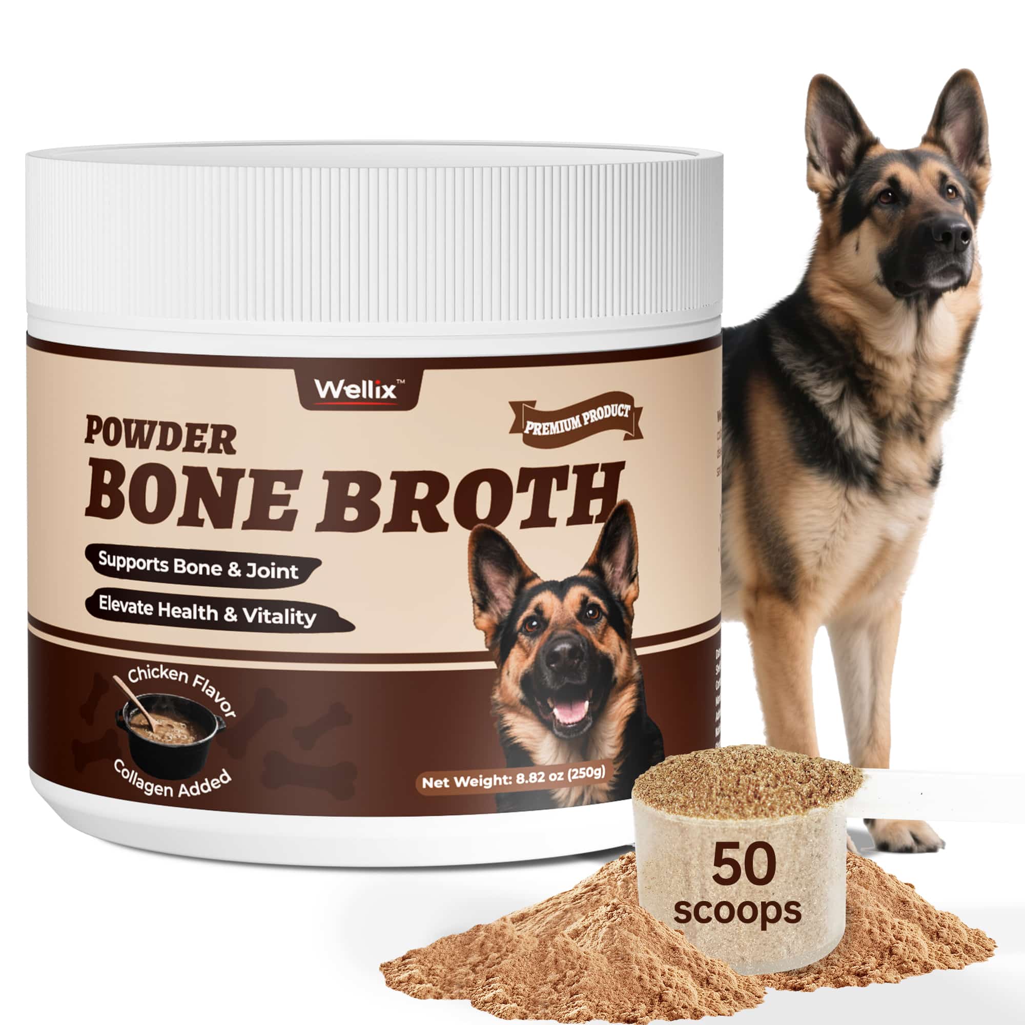 Wellix Bone Broth Powder for Dogs & Cats –  8.8oz Dog Food Toppers with Chondroitin and Collagen for Joint & Gut Health-CritterCorner