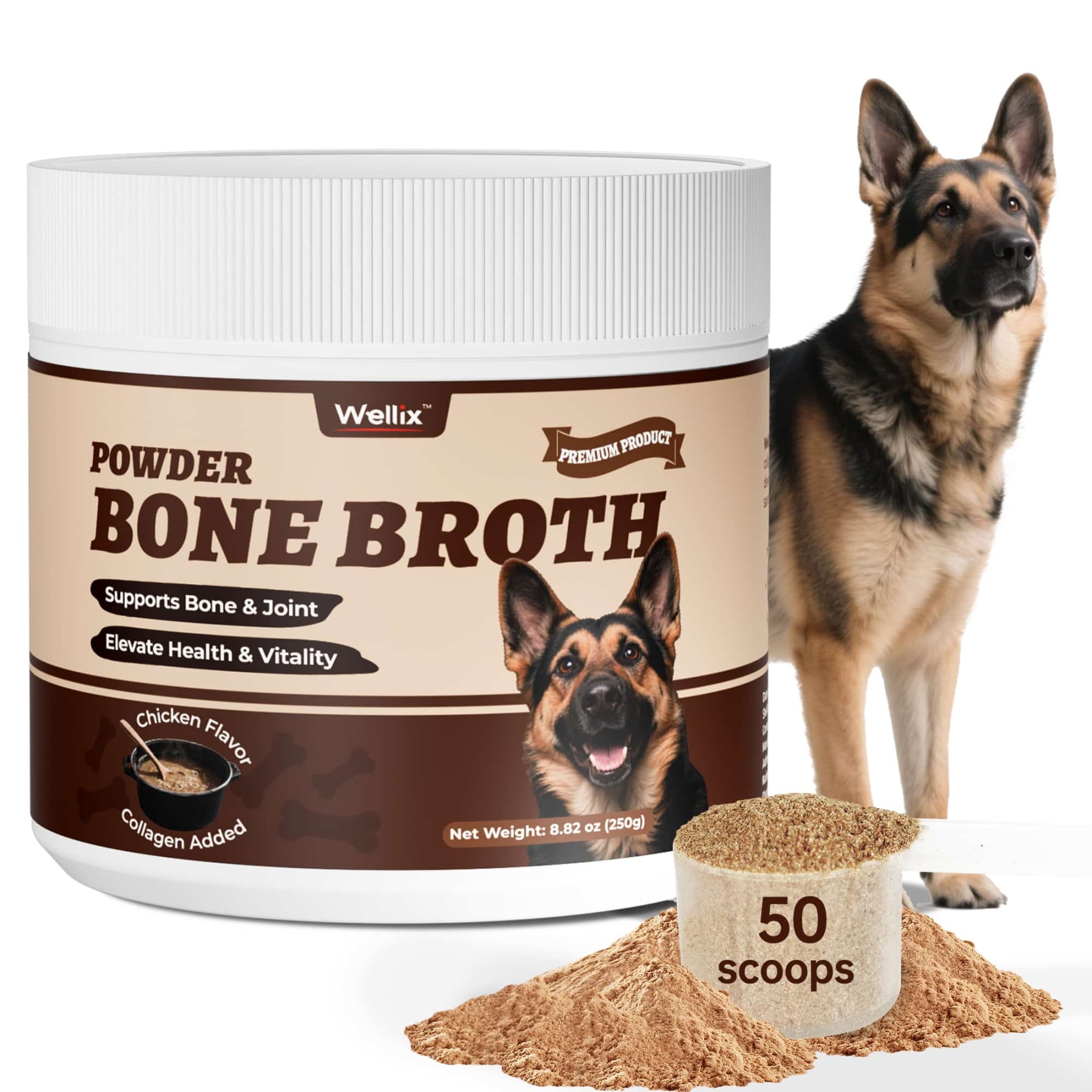 Wellix Bone Broth Powder for Dogs & Cats –  8.8oz Dog Food Toppers with Chondroitin and Collagen for Joint & Gut Health-CritterCorner