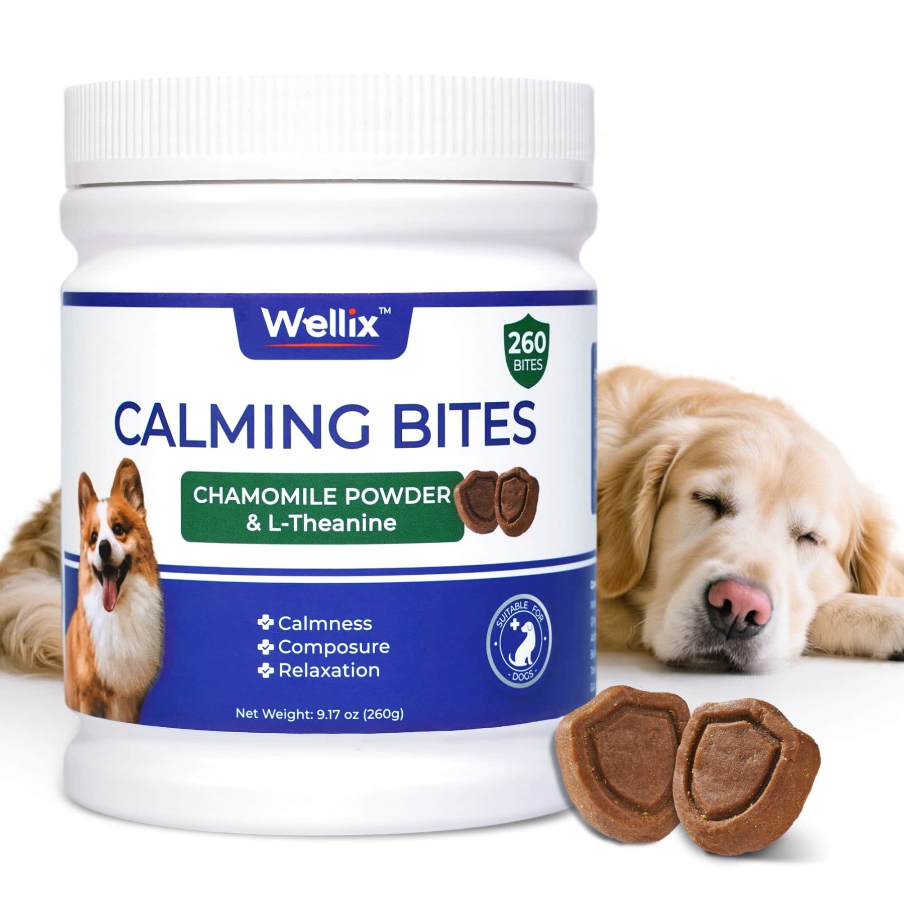 Wellix Calming Bites for Dogs – 260 Counts with Melatonin, L-Theanine & Valerian Root for Anxiety & Stress Relief, Puppies & Dogs-CritterCorner