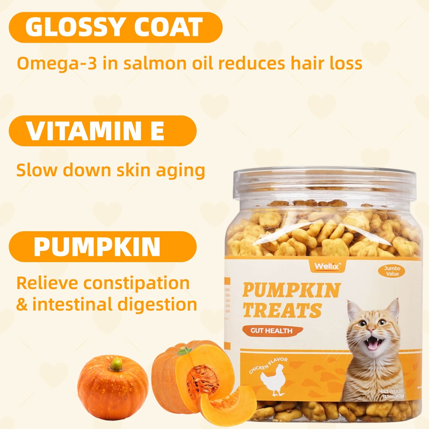 Wellix Pumpkin Treats for Cats – 13.5oz Pumpkin & Chicken Formula for Digestive Support & Constipation Relief (Low-Calorie for Sensitive Stomachs)-CritterCorner