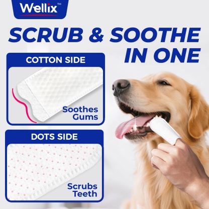 Wellix Pet Teeth Cleaning Wipes for Dogs and Cats - Natural Dental Care Finger Wipes to Reduce Plaque, Tartar & Bad Breath - No-Rinse Disposable 100 Count-CritterCorner