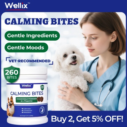 Wellix Calming Bites for Dogs – 260 Counts with Melatonin, L-Theanine & Valerian Root for Anxiety & Stress Relief, Puppies & Dogs-CritterCorner