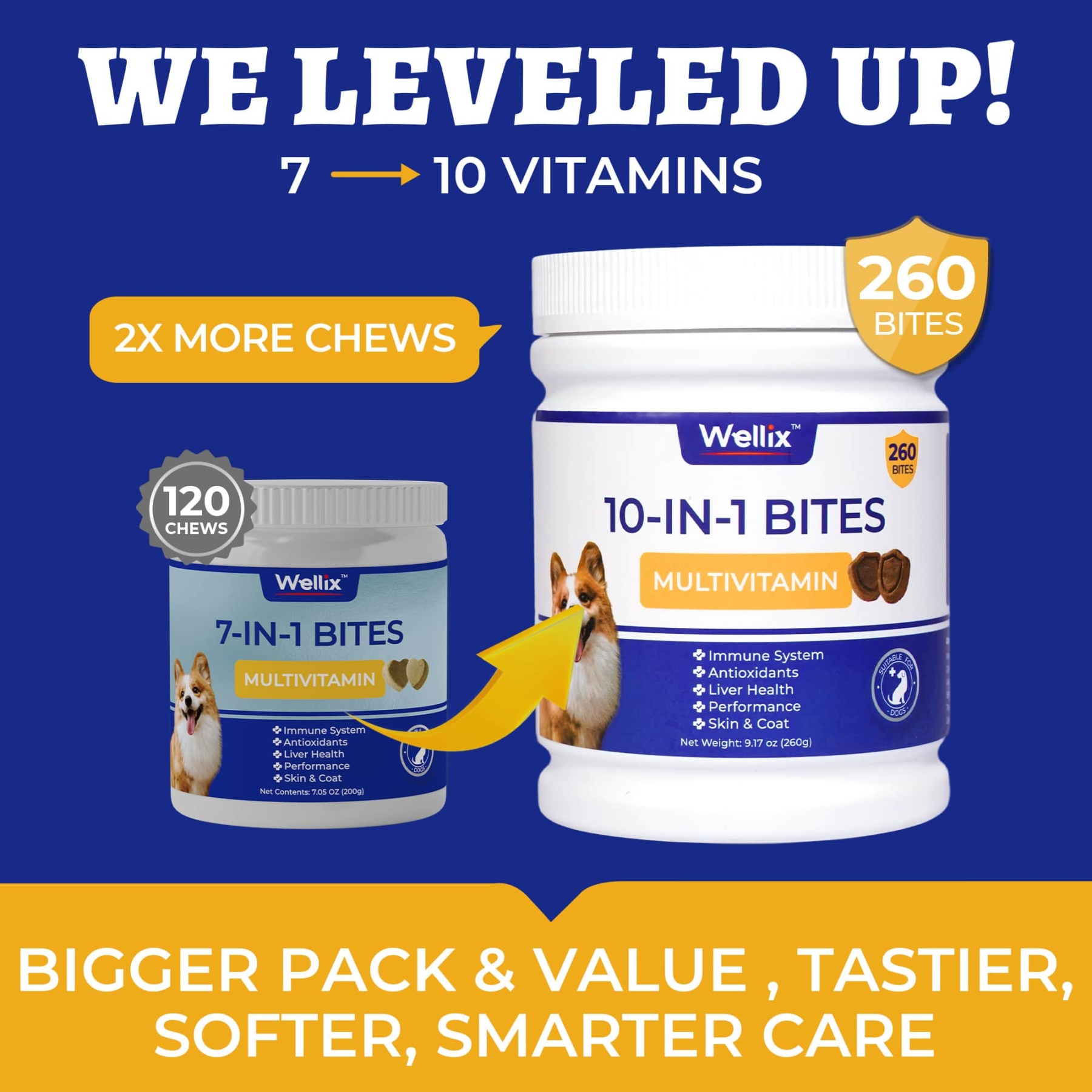 Wellix 10-in-1 Dog Vitamins - Multivitamin Supplement for Immune Support, Hip & Joint, Skin & Coat, Liver & Gut Health - Antioxidant Dog Supplement - 260 Bites-CritterCorner