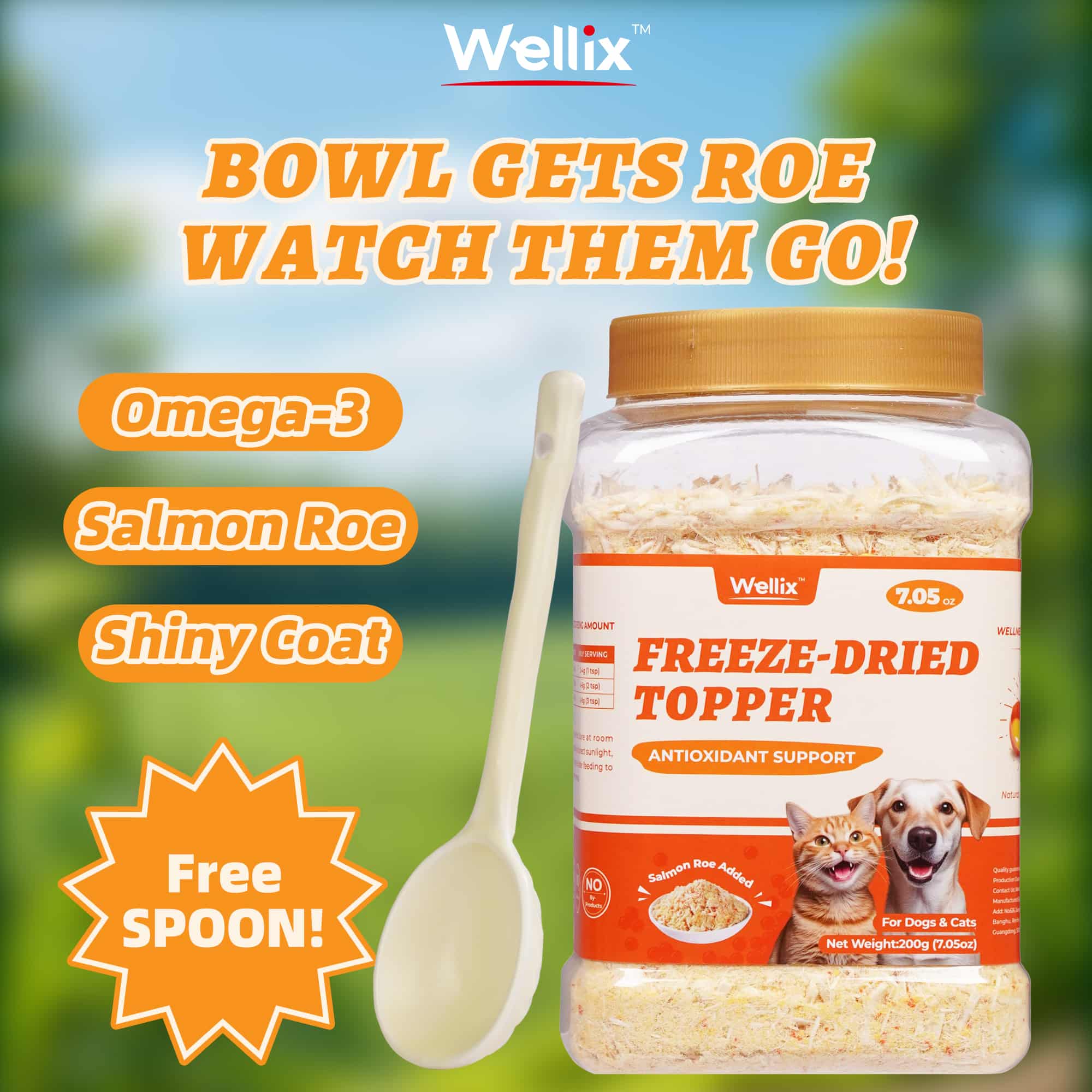 Wellix Salmon Roe Topper for Cats & Dogs – 7.05 oz Freeze Dried Salmon Roe, Egg Yolk & Chicken Formula, Rich in Omega-3, for Antioxidant Defense & Skin & Coat Vitality-CritterCorner