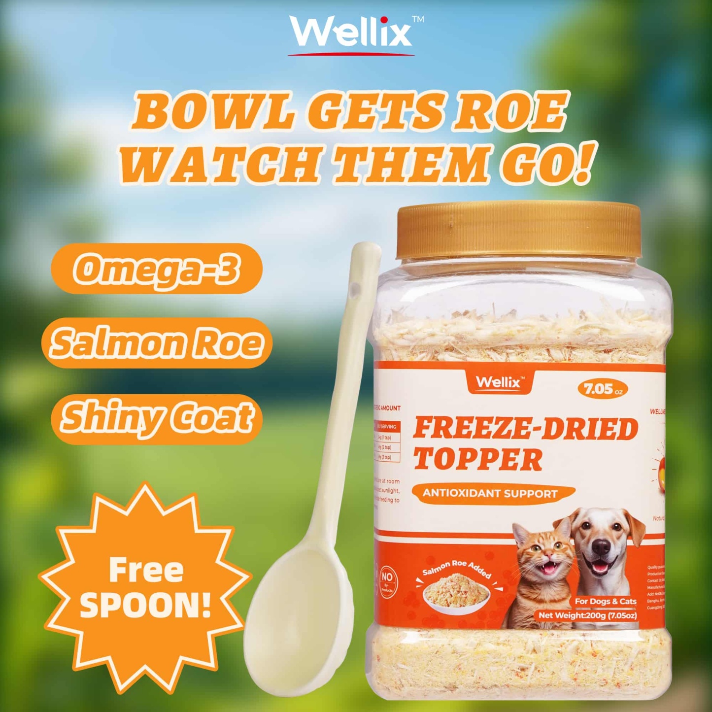 Wellix Salmon Roe Topper for Cats & Dogs – 7.05 oz Freeze Dried Salmon Roe, Egg Yolk & Chicken Formula, Rich in Omega-3, for Antioxidant Defense & Skin & Coat Vitality-CritterCorner